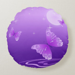 Purple Butterflies Round Cushion