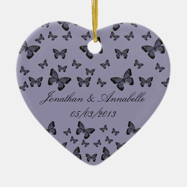 Purple Butterflies Save The Date Ceramic Tree Decoration (Front)