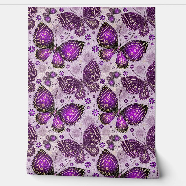PURPLE BUTTERFLIES seamless  Wallpaper (Unrolling)