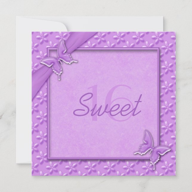Purple Butterflies Sweet Sixteen Invitation (Front)