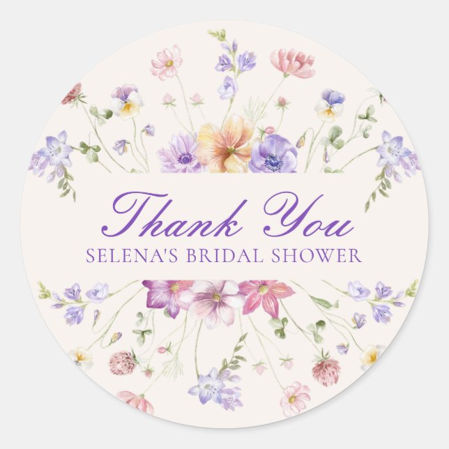 Purple Butterflies Thank You Bridal Shower Classic Round Sticker (Front)