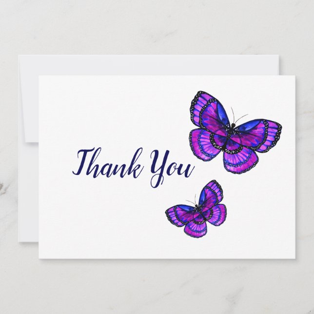 Purple Butterflies Thank You Card (Front)