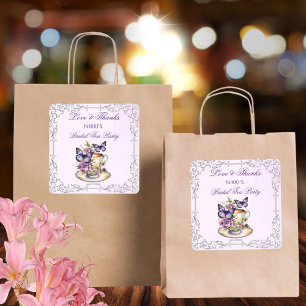 Purple butterflies Victorian bridal tea party Square Sticker