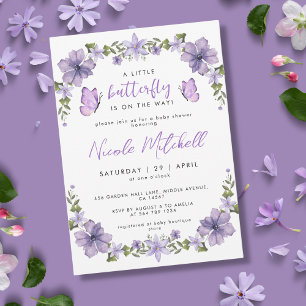 Purple Butterflies Watercolor Wildflower Baby Show Invitation
