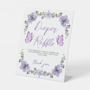 Purple Butterflies Watercolor Wildflower Pedestal Sign