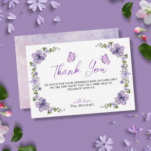 Purple Butterflies Watercolor Wildflower Thank You