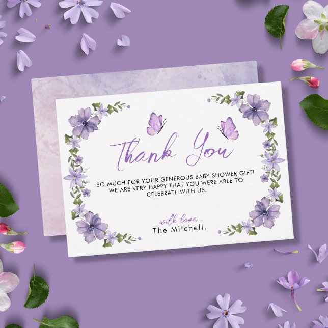 Purple Butterflies Watercolor Wildflower Thank You (Creator Uploaded)