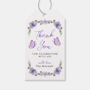 Purple Butterflies Watercolor Wildflower Thank You Gift Tags