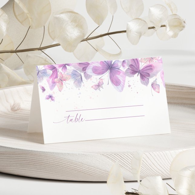 Purple Butterflies Wedding  Place Card (Creator Uploaded)