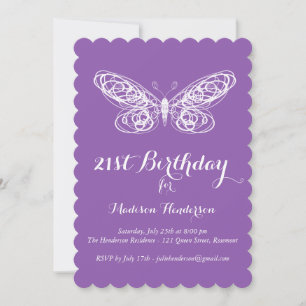Purple Butterfly 21st Birthday Invitation