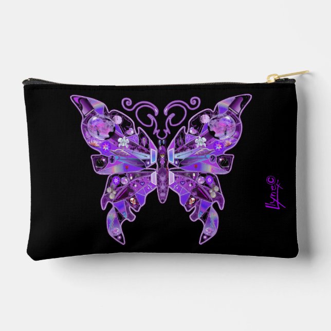 Purple Butterfly 31  Accessory Pouch (Back)