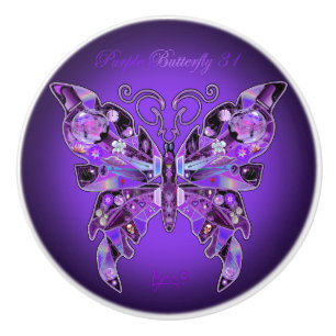 Purple Butterfly 31 Ceramic Knob