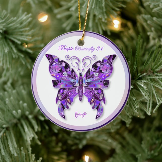 Purple Butterfly 31 Ceramic Ornament (Tree)