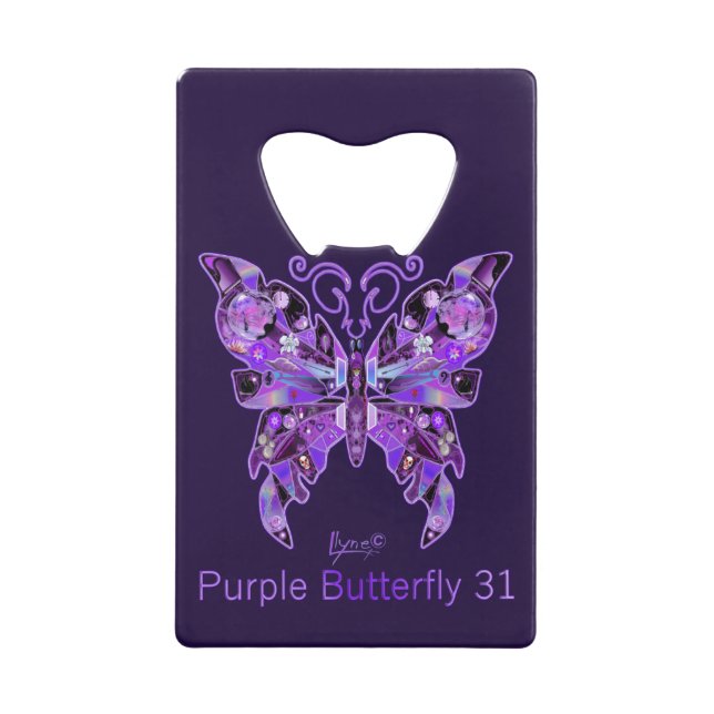Purple Butterfly 31 Credit Card Bottle Opener (Front)