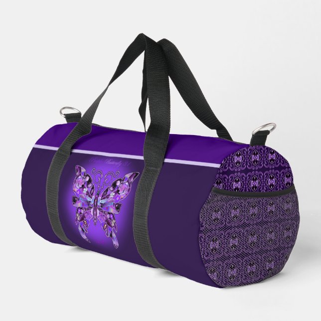 Purple Butterfly 31 Duffle Bag (Right Corner)