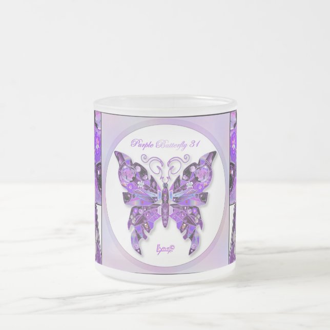 Purple Butterfly 31  Frosted Glass Coffee Mug (Center)