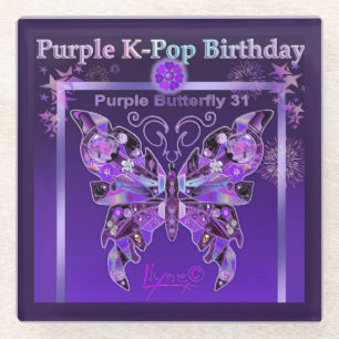 Purple Butterfly 31 Glass Coaster