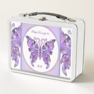 Purple Butterfly 31 Metal Lunch Box