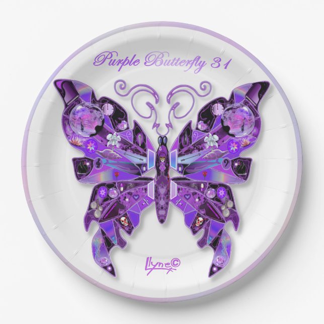 Purple Butterfly 31 Paper Plates (Front)
