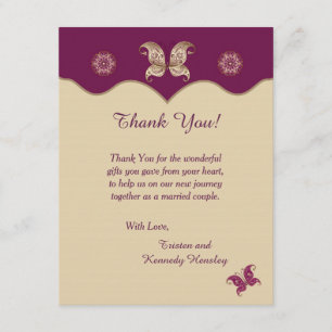 Purple Butterfly 4x5 Flat Wedding Thank You Card