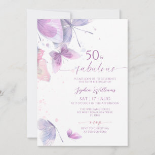 Purple Butterfly 50 & Fabulous Birthday Invitation