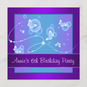 Purple Butterfly 6th Birthday Party Invitation