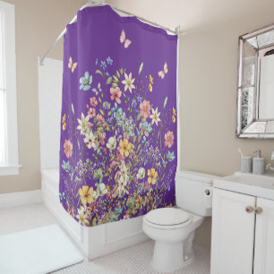 Purple Butterfly and Floral Shower Curtain