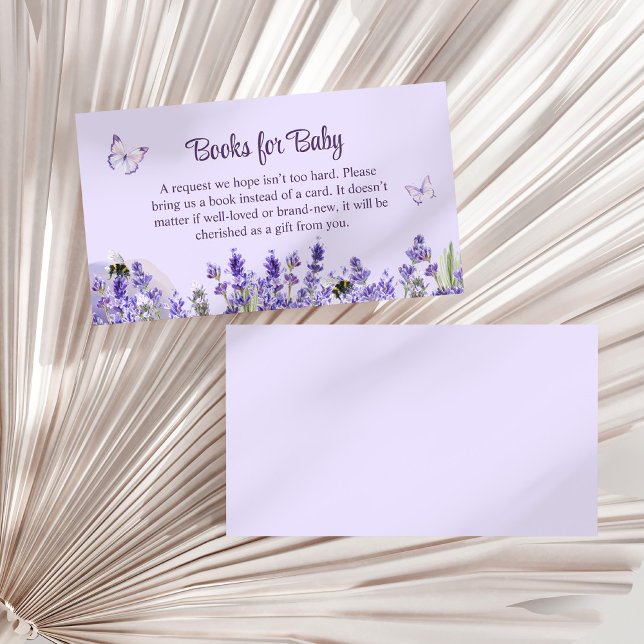 Purple Butterfly and Flower Garden Books for Baby Enclosure Card (Purple Butterfly and Flower Garden Books for Baby Enclosure Card on a white dry palm leaf.)