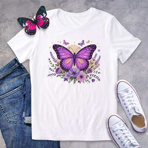 Purple Butterfly and Lavender Floral Shirt
