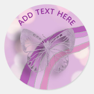 Purple Butterfly and Rainbow Classic Round Sticker
