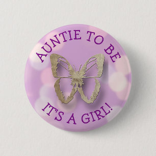 Purple Butterfly Auntie  to be Baby Shower 6 Cm Round Badge