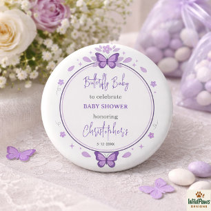 Purple Butterfly Baby Girl Baby Shower 3 Cm Round Badge