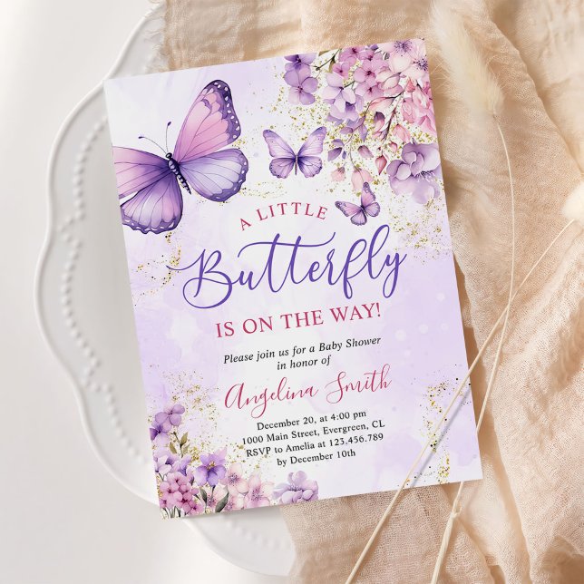 Purple Butterfly Baby Girl Baby Shower Invitation (Creator Uploaded)