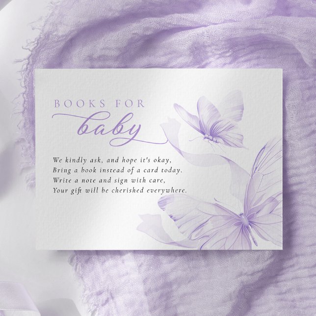Purple Butterfly Baby Shower Books for Baby Enclosure Card (Creator Uploaded)