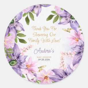 Purple Butterfly Baby Shower Classic Round Sticker