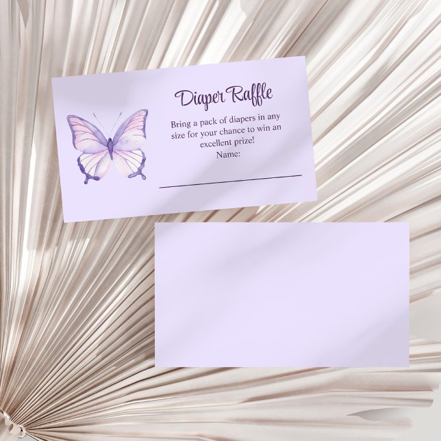 Purple Butterfly Baby Shower Diaper Raffle Enclosure Card (Purple Butterfly Baby Shower Diaper Raffle Enclosure Card on a white dry palm leaf.)