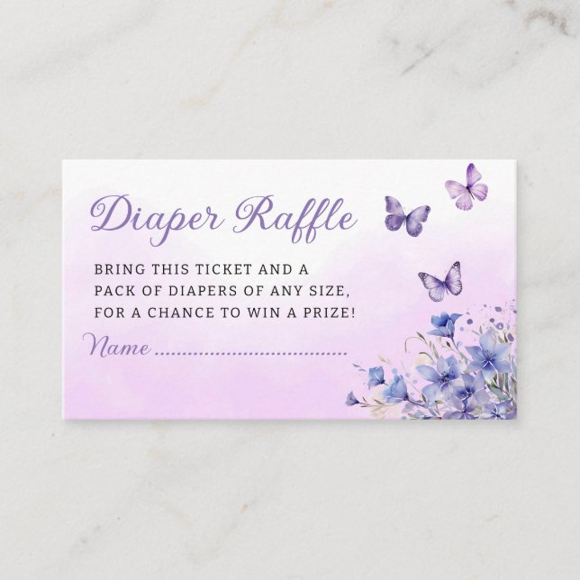 Purple Butterfly Baby Shower Diaper Raffle Ticket Enclosure Card (Front)