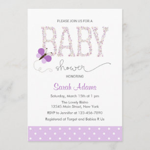 Purple Butterfly Baby Shower Invitation