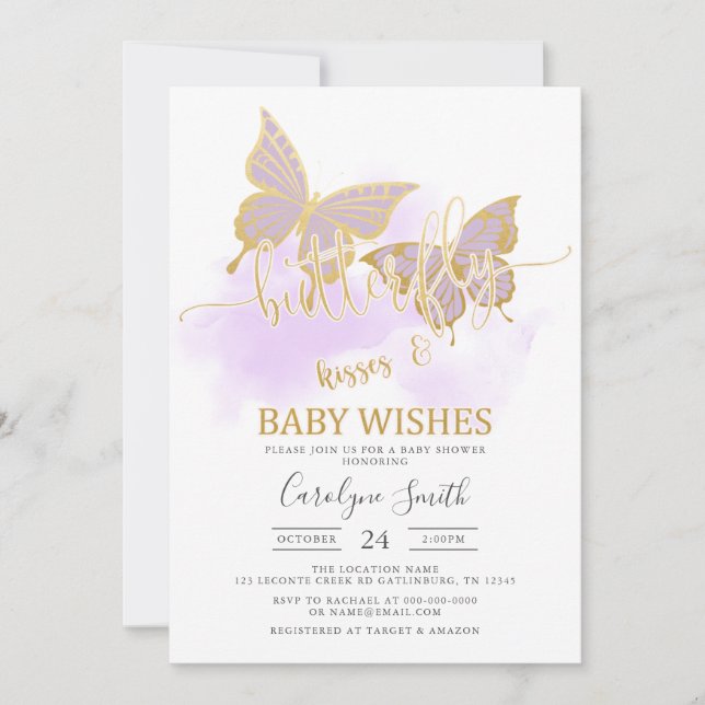 Purple Butterfly Baby Shower Invitation (Front)
