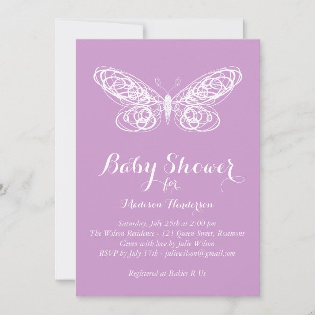 Purple Butterfly Baby Shower Invitation (Front)
