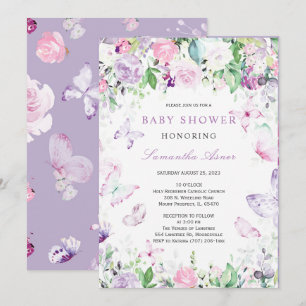 Purple Butterfly Baby Shower  Invitation