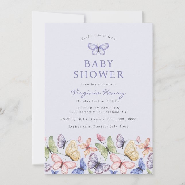 Purple Butterfly Baby Shower Invitation (Front)