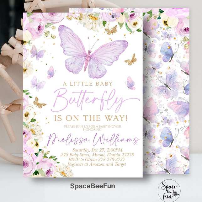 Purple Butterfly Baby Shower Invitation Girl invit (Purple Butterfly invitation,Baby Shower Invitation,Girl Butterfly Theme,baby shower invite,)