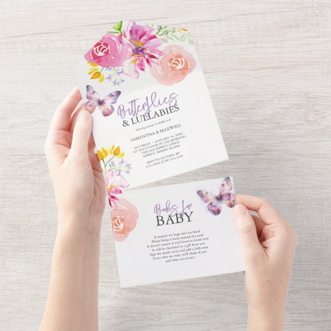 Purple Butterfly Baby Shower Invitations (Tearaway)