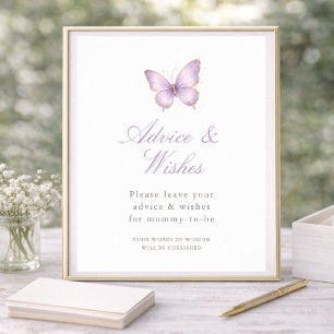 Purple Butterfly Baby Shower Mummy To Be Advice Poster