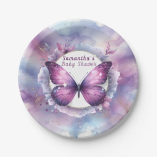 Purple Butterfly Baby Shower Paper Plate