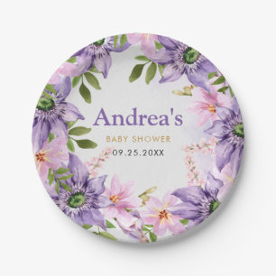 Purple Butterfly Baby Shower Paper Plate