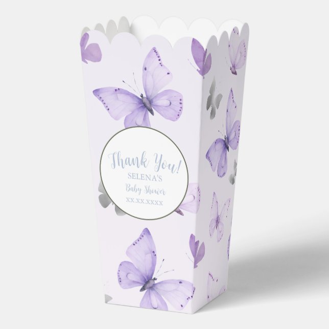 Purple Butterfly Baby Shower Popcorn Favour Box (Front)