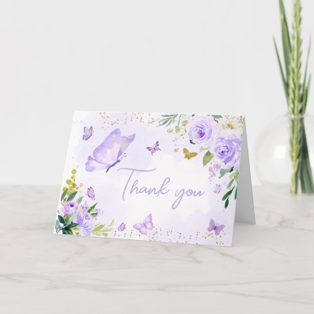 Purple Butterfly Baby Shower  Thank You Card (Front)