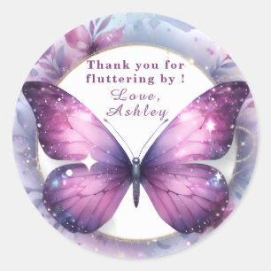 Purple Butterfly Baby Shower Thank you Classic Round Sticker
